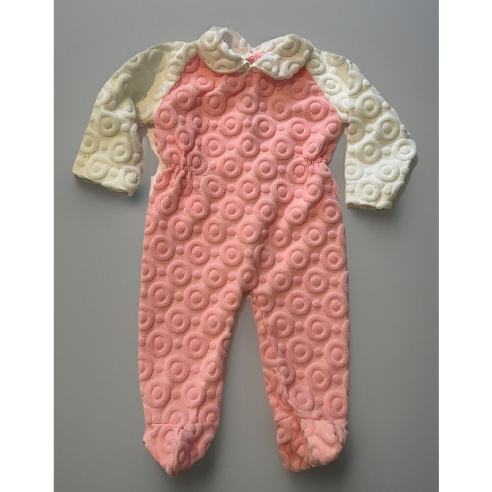 VTG Baby Sleeper Outfit Back Buttons - Pink White Retro Bulleye - Aprox 0-3 M